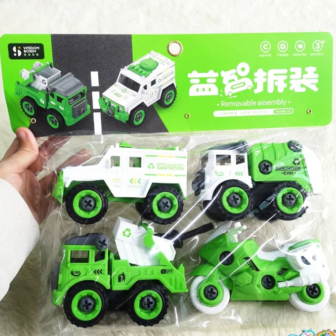 DIY 4Pcs City Sanitation Screw Vehicle