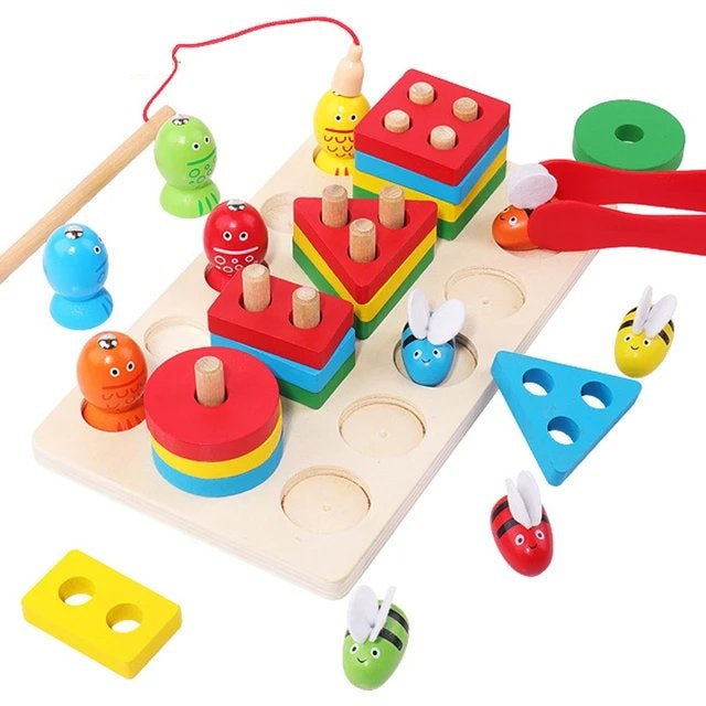 3in1 Wooden Toddlers Bee Clipping Game