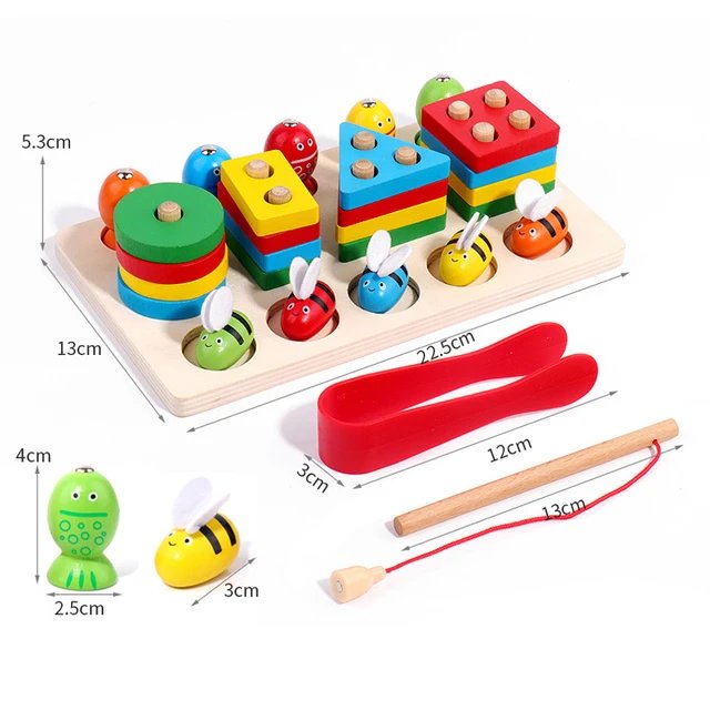 3in1 Wooden Toddlers Bee Clipping Game