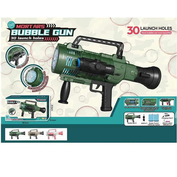 Rechargeable 30 Holes Mortars Bubble Gun With Lights