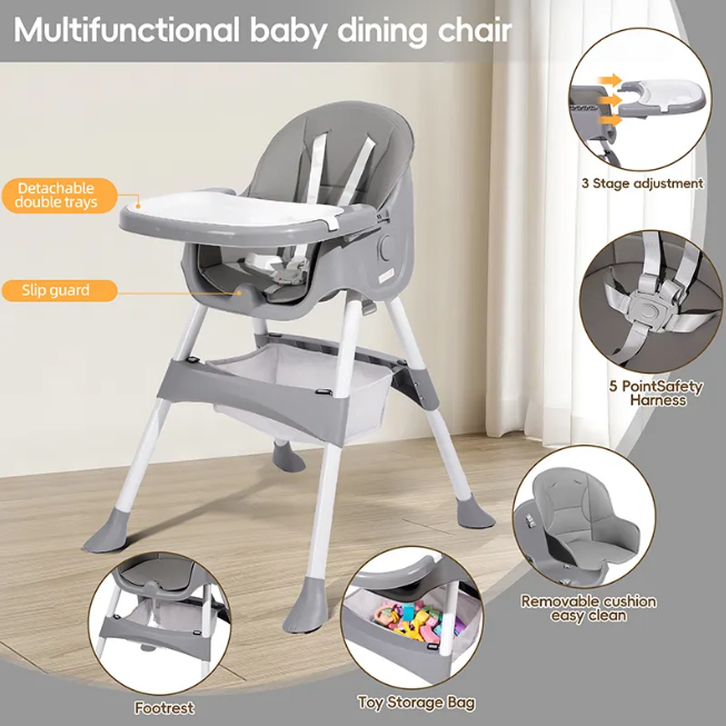 Kidilo 4in1 Convertible High Chair For Kids-Gray