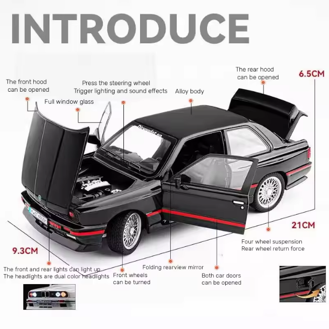 1:24 Diecast BMW M3 E30 Modified Model Car