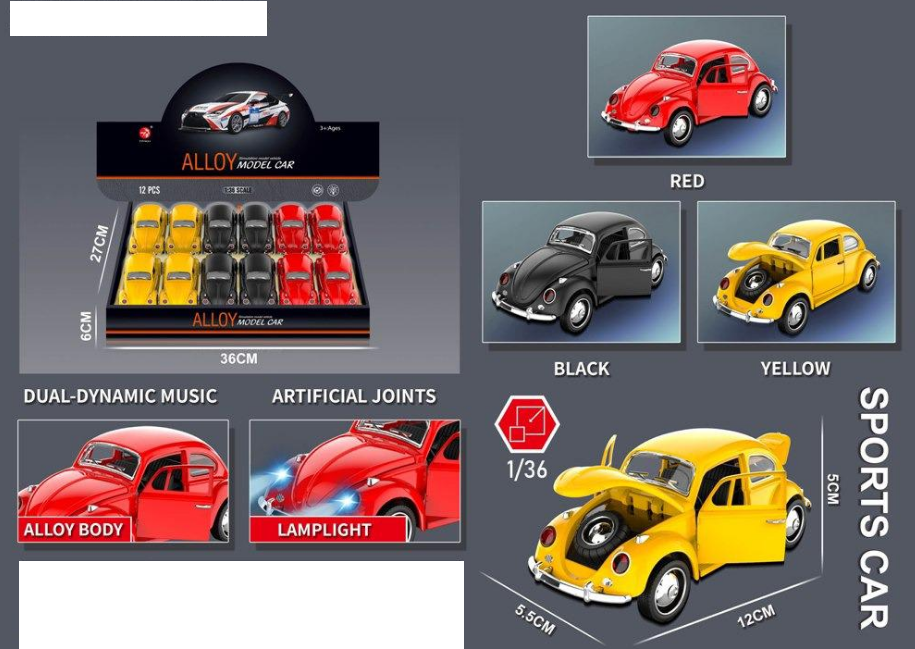 1:36 Mini Diecast Volkswagen Beetle Model