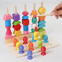 Thumbnail for Wooden Montessori Five Sets Of Pillars & Fishing Game