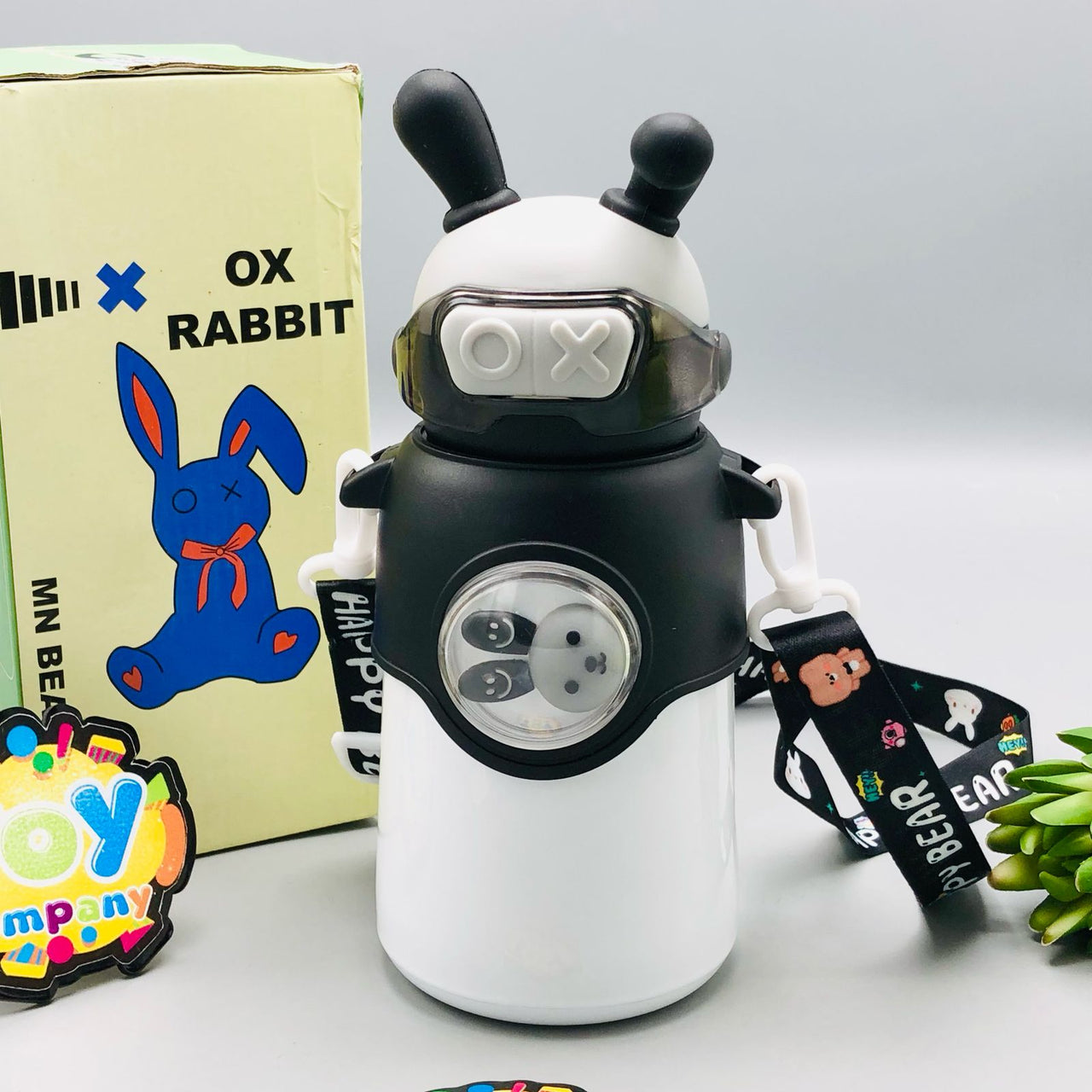 Stainless Steel Kids Ox Rabbit Water Bottle - Black