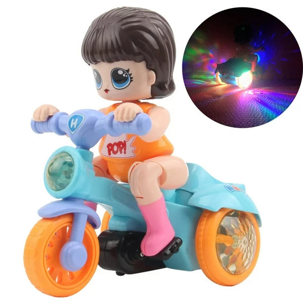 Electric Girl Riding Stunt Tricycle With Light & Music