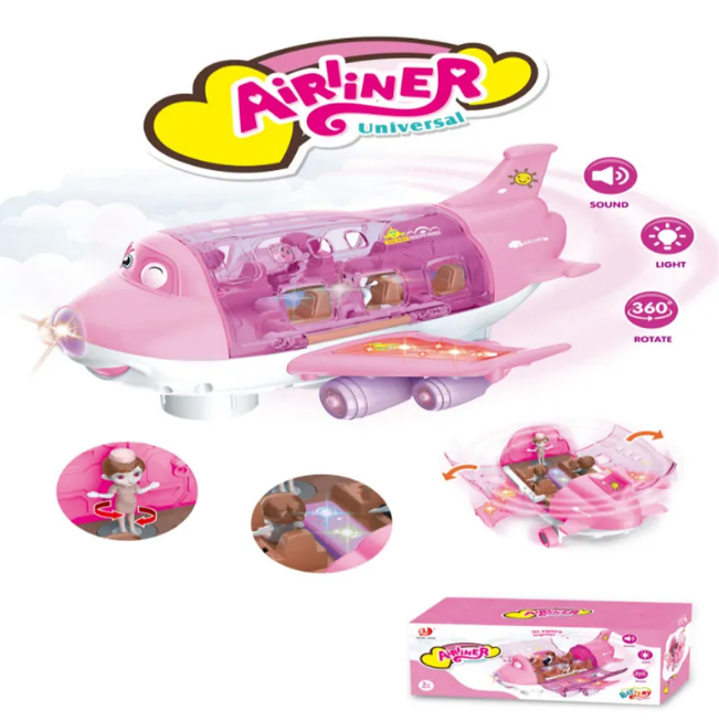 Battery Operated Airliner Toy With Light & Sound - Pink