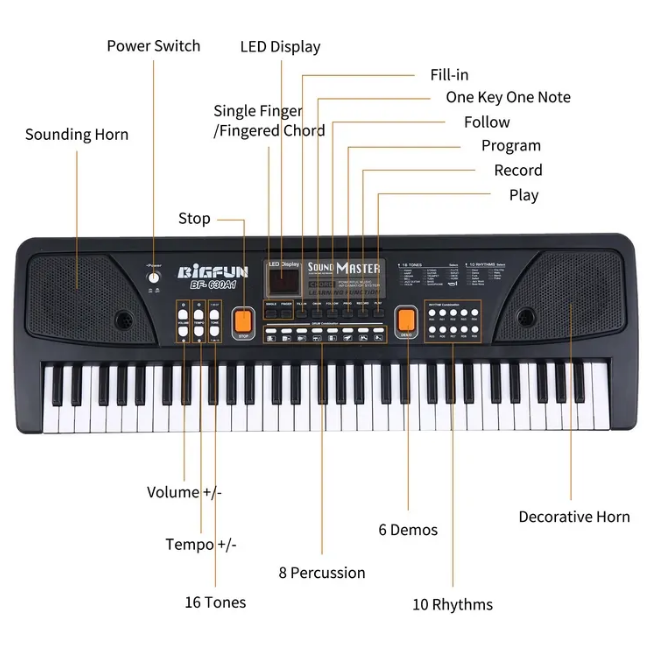 BigFun 61 Keys Electronic Keyboard Piano With Microphone