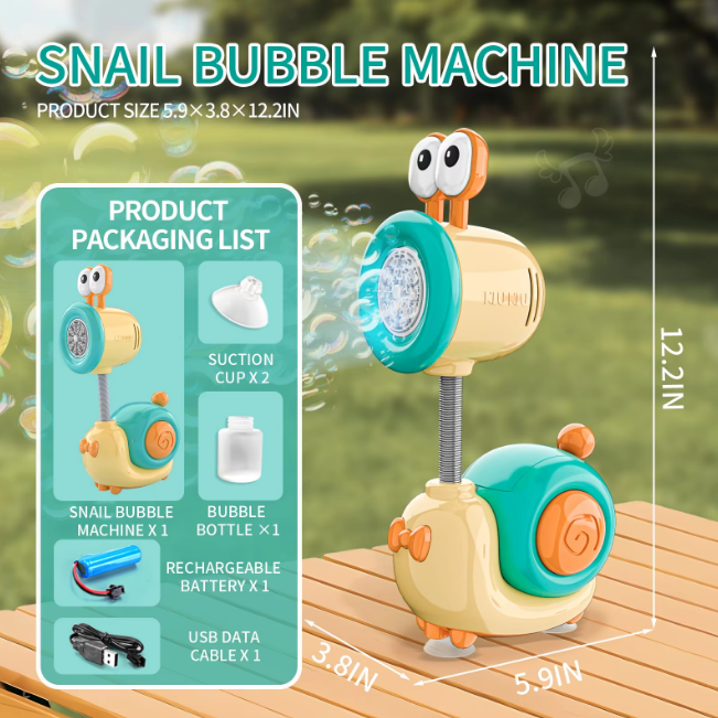 Rechargeable Snail Colorful Bubble Machine