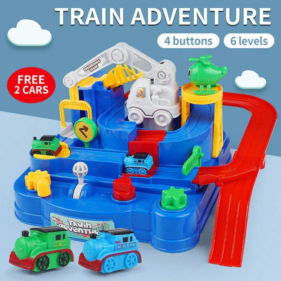 Manual Mechanical Train Adventure Track Set - 2Pcs Assorted Trains