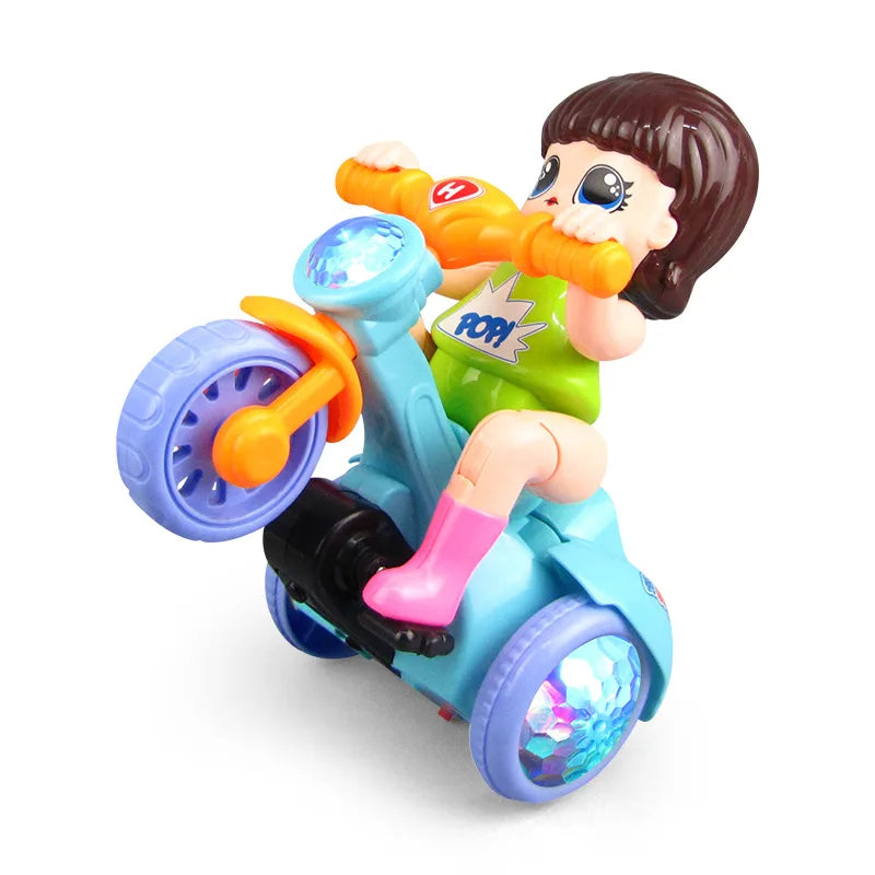 Electric Girl Riding Stunt Tricycle With Light & Music