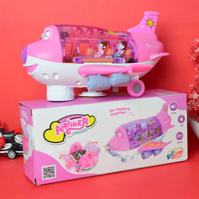 Battery Operated Airliner Toy With Light & Sound - Pink