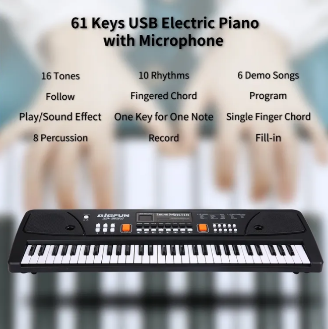 BigFun 61 Keys Electronic Keyboard Piano With Microphone