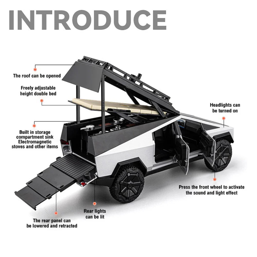 1:24 Diecast Tesla Camping Cybertruck With Bike