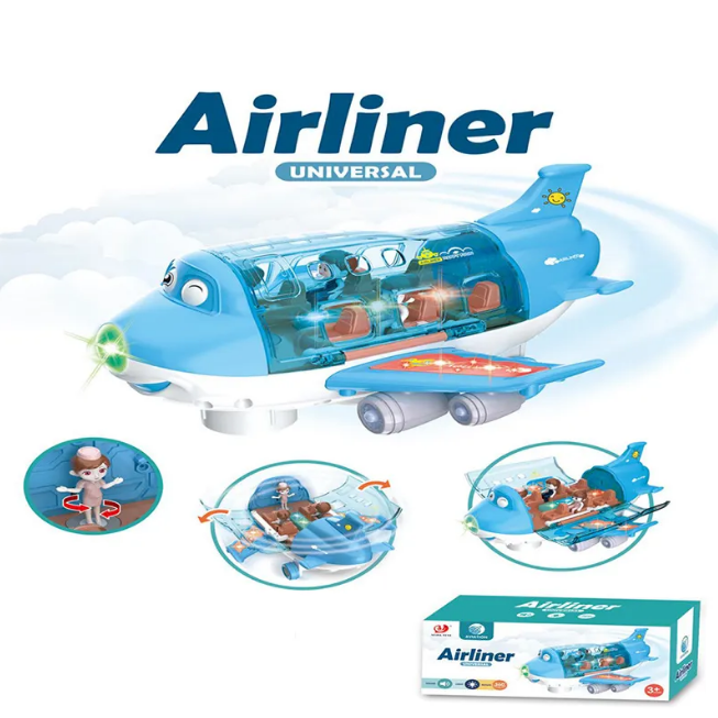 Battery Operated Airliner Toy With Light & Sound - Blue