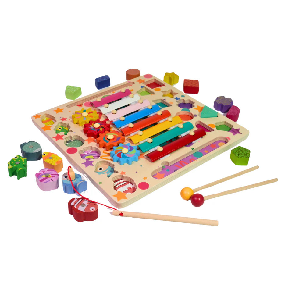 4in1 Wooden Montessori Funny Fishing & Xylophone Game Board