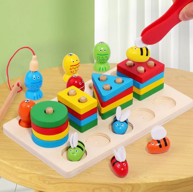 3in1 Wooden Toddlers Bee Clipping Game