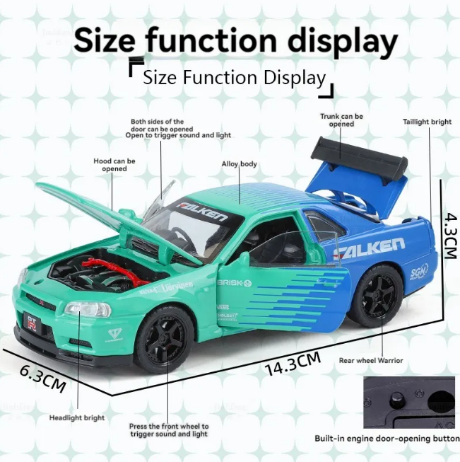 1:32 Diecast Nissan Skyline GTR R34  Model Car