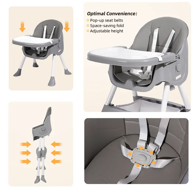 Kidilo 4in1 Convertible High Chair For Kids-Gray