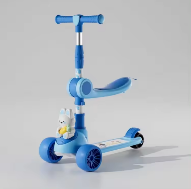 Rabbit Design Foldable Kids Scooter With LED Lights - Blue