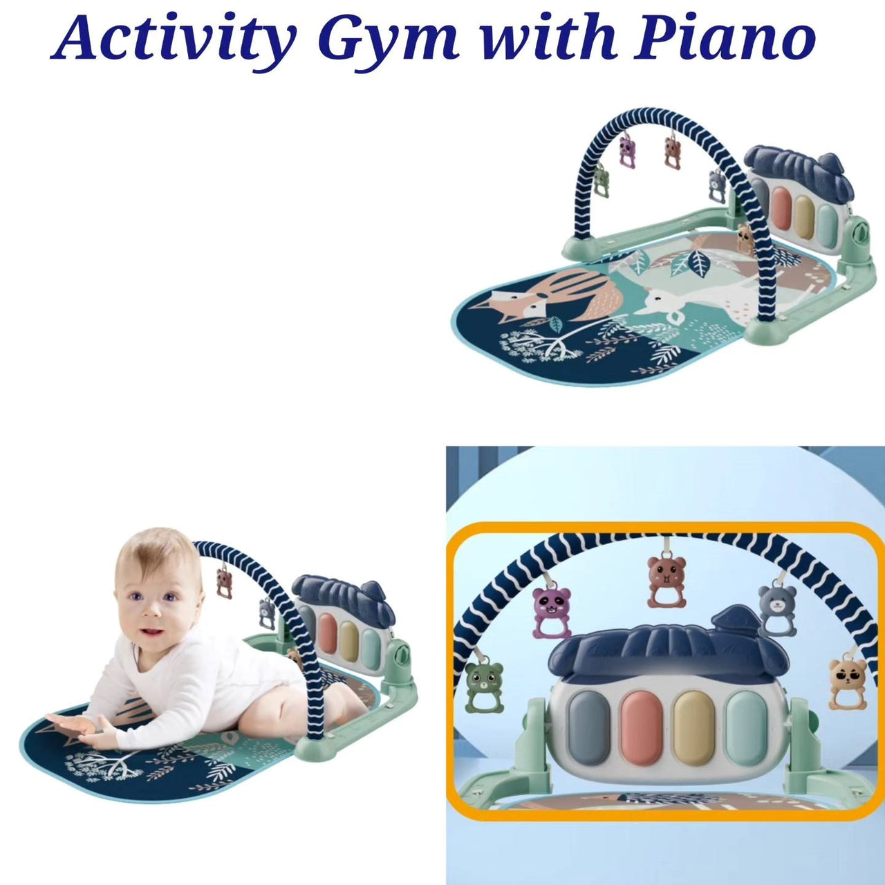 Toddlers Pedal Piano Play Gym With Animal Rattles