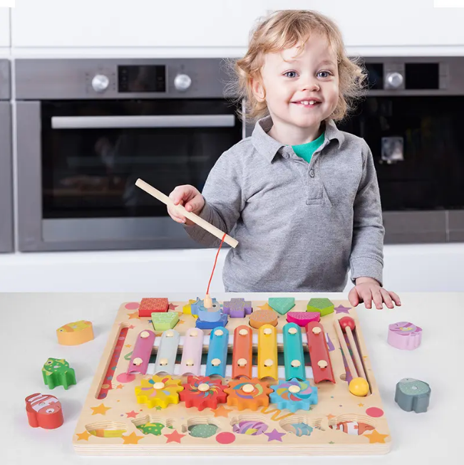 4in1 Wooden Montessori Funny Fishing & Xylophone Game Board