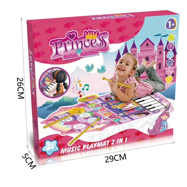 2in1 Princess Electronic Musical Drum & Piano Play Mat