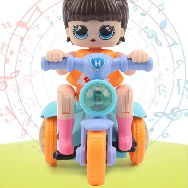 Electric Girl Riding Stunt Tricycle With Light & Music