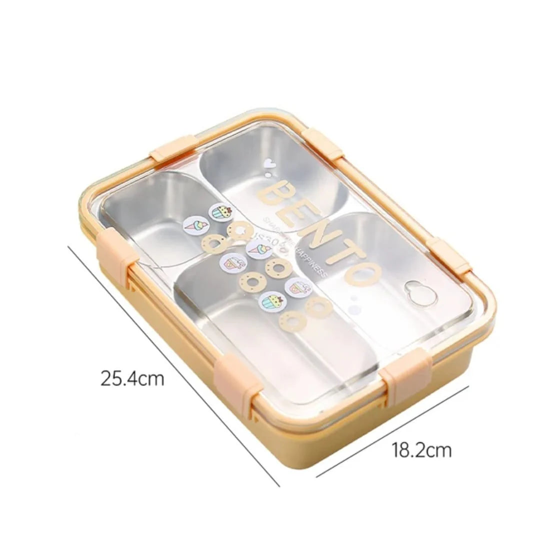 Stainless Steel 4 Compartment Lunch Box With Spoon & Chopsticks