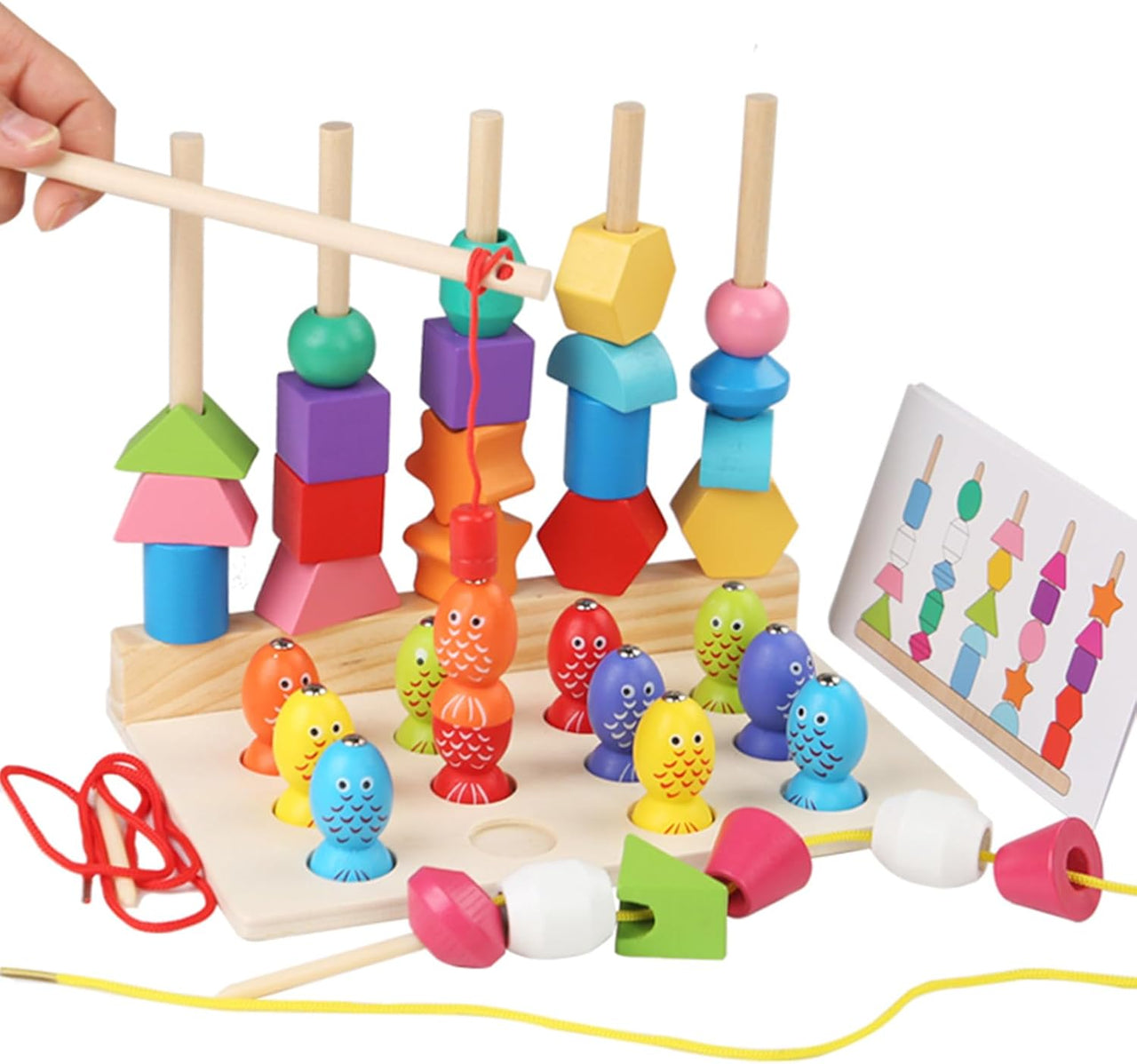 Wooden Montessori Five Sets Of Pillars & Fishing Game