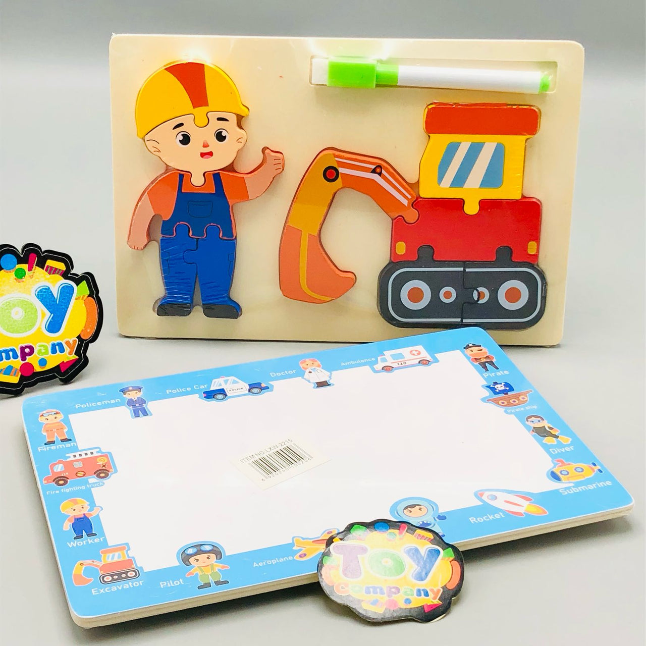 2in1 Wooden Jigsaw Puzzle & Drawing Board - Assortment