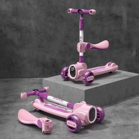 3in1 Kids Foldable Scooter With Light & Music - Purple