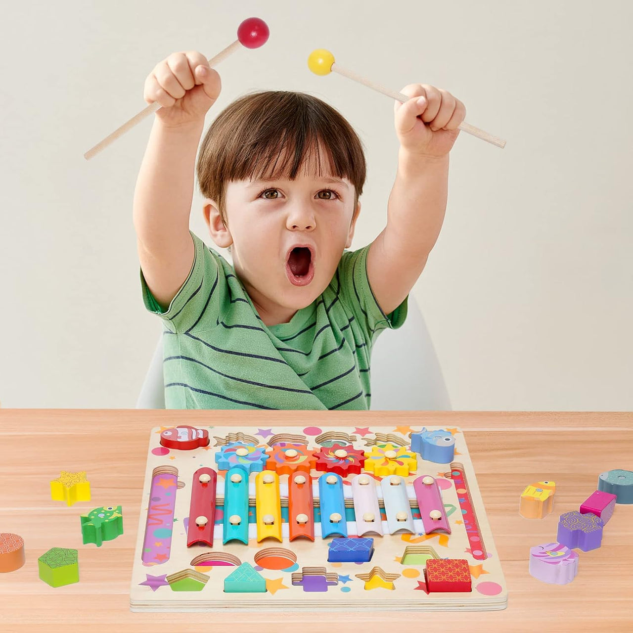 4in1 Wooden Montessori Funny Fishing & Xylophone Game Board