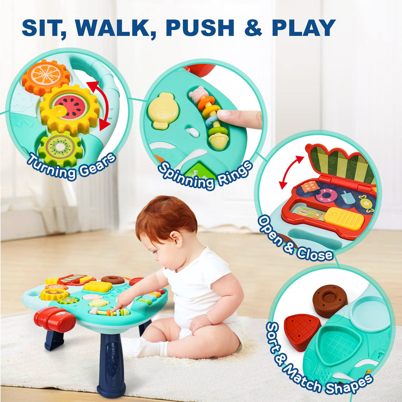 Huanger 2in1 Baby Musical Walker & Activity Table - Green