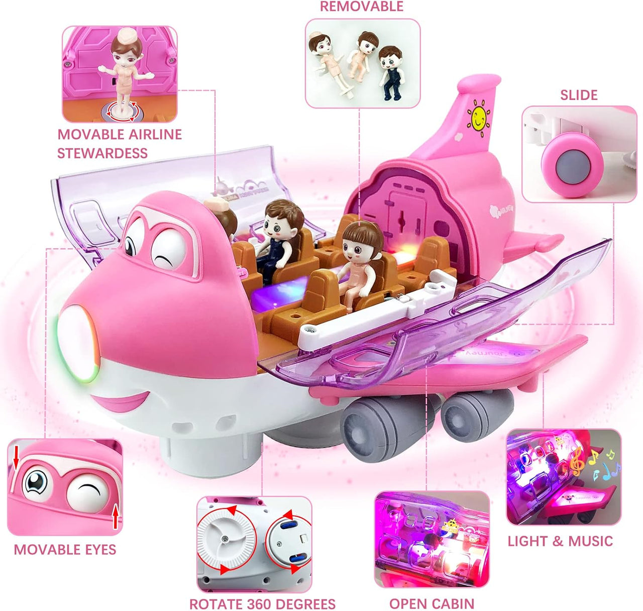 Battery Operated Airliner Toy With Light & Sound - Pink