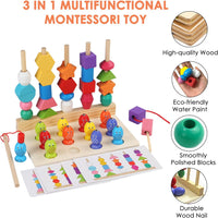 Thumbnail for Wooden Montessori Five Sets Of Pillars & Fishing Game