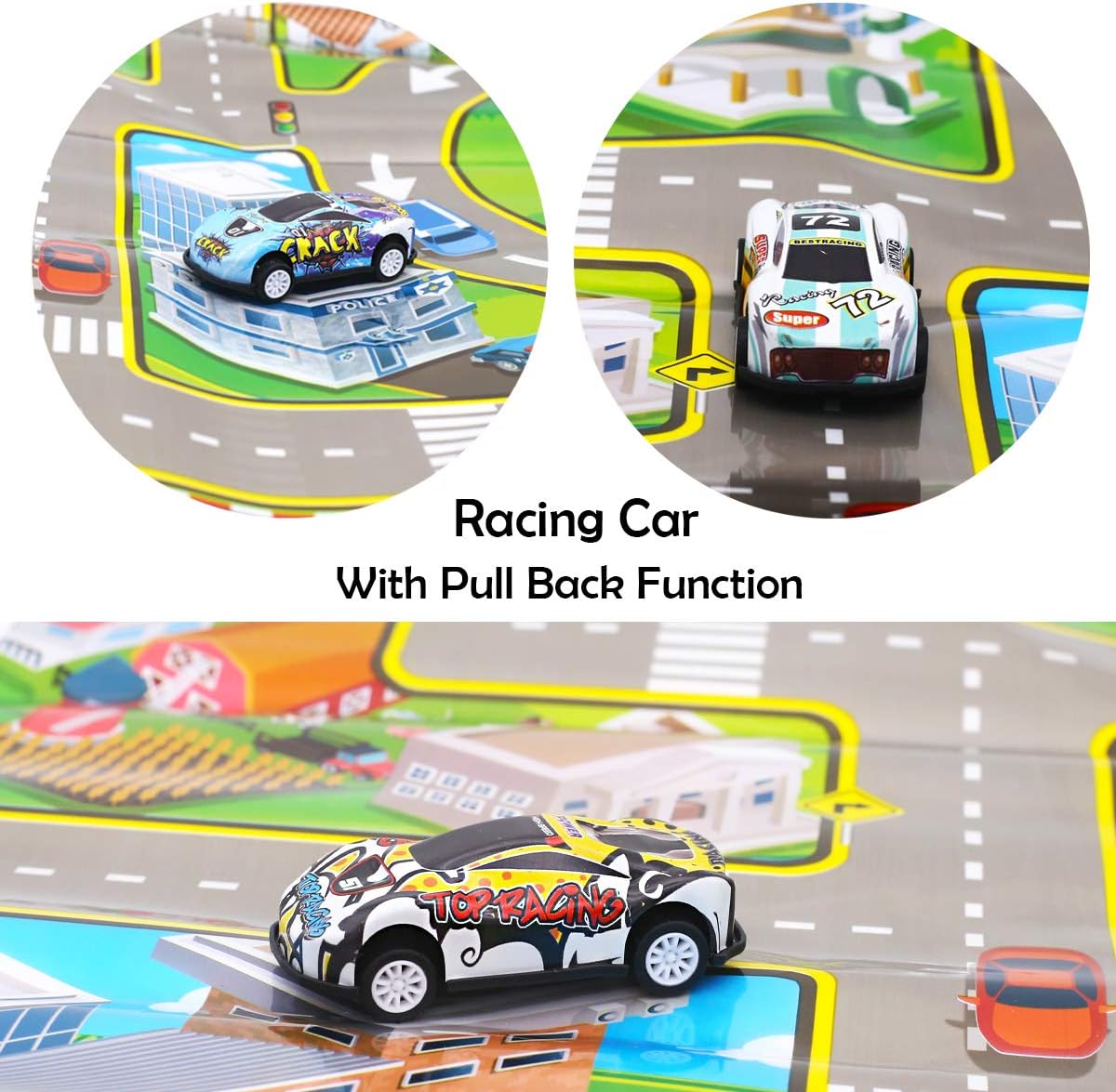 6Pcs Mini Inertial Cars With Road Map - Assortment