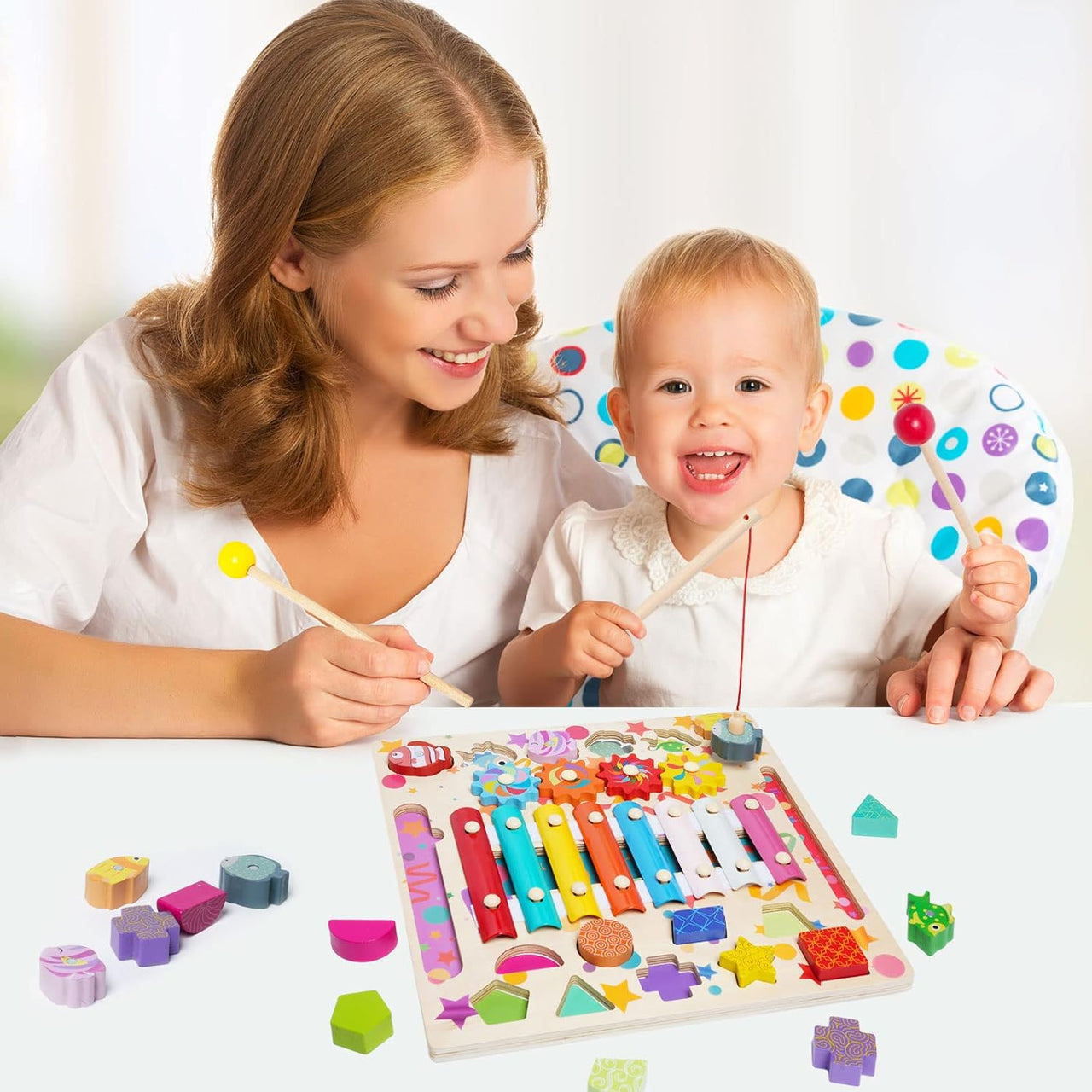 4in1 Wooden Montessori Funny Fishing & Xylophone Game Board