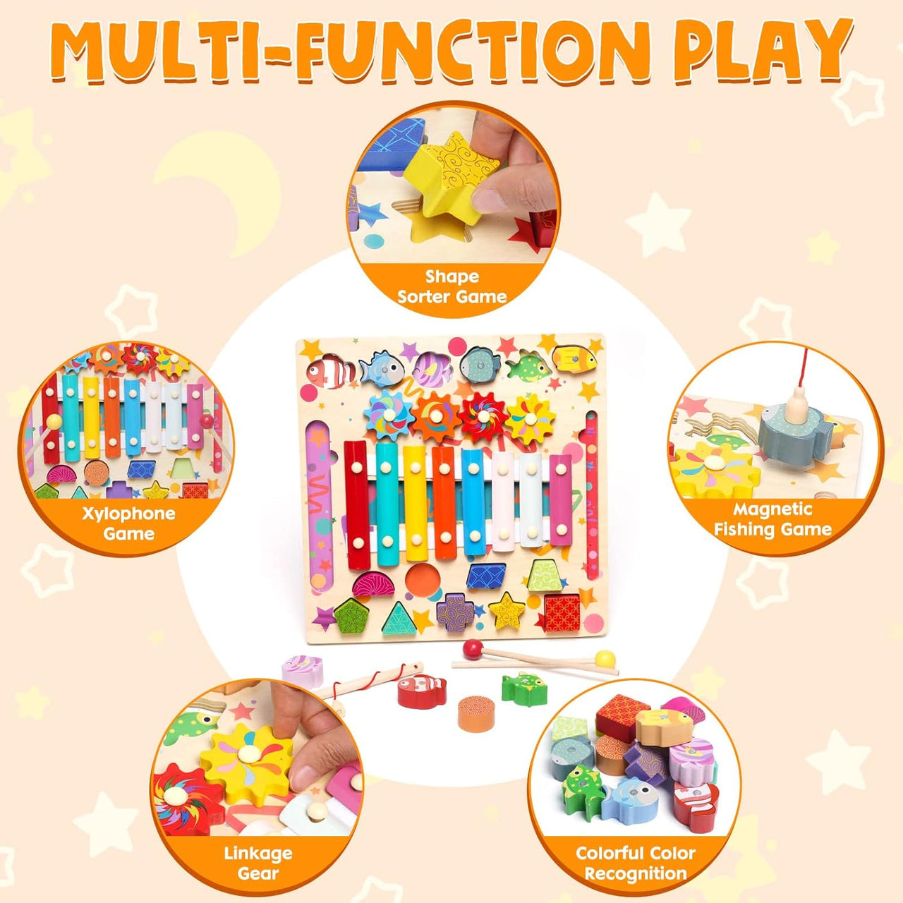 4in1 Wooden Montessori Funny Fishing & Xylophone Game Board