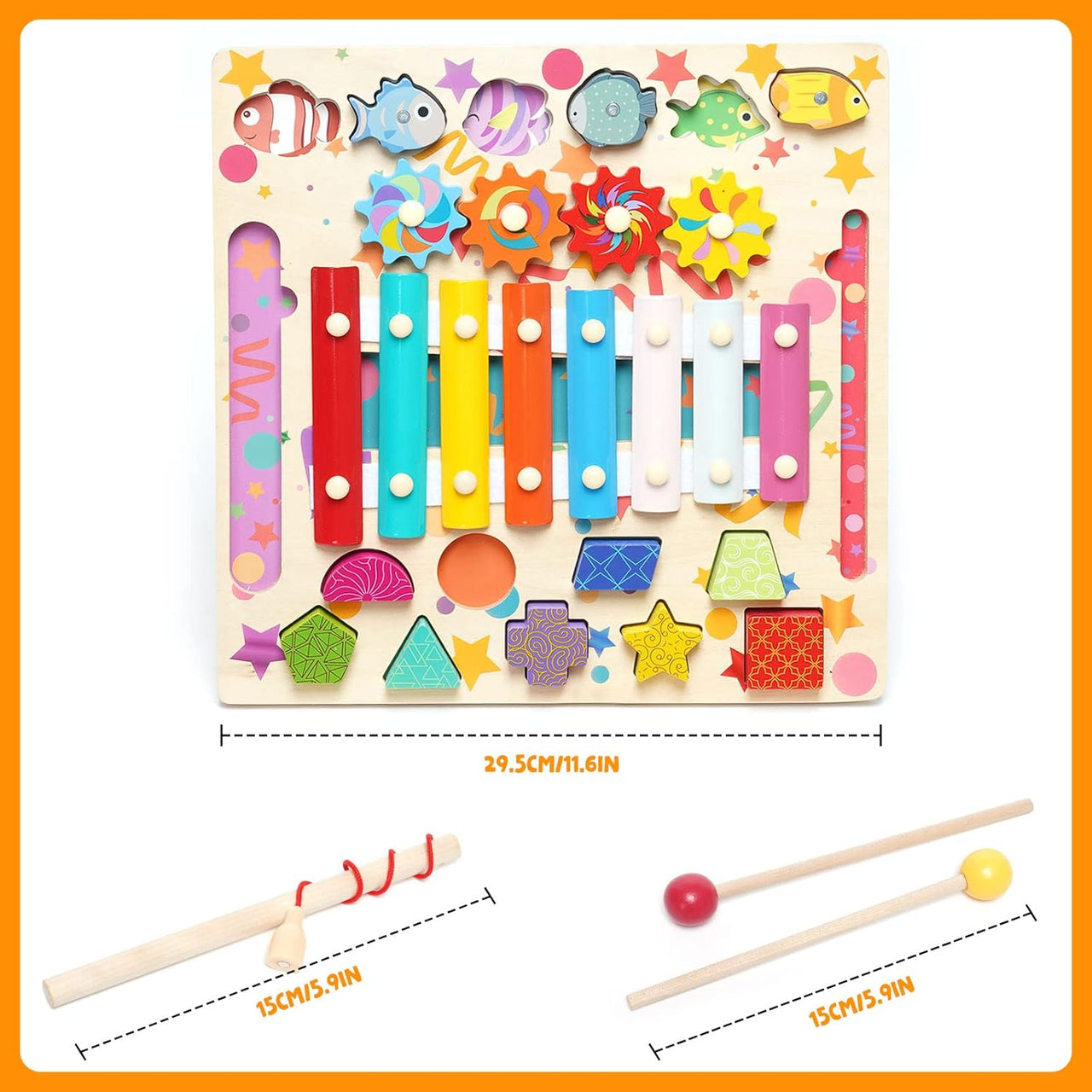 4in1 Wooden Montessori Funny Fishing & Xylophone Game Board