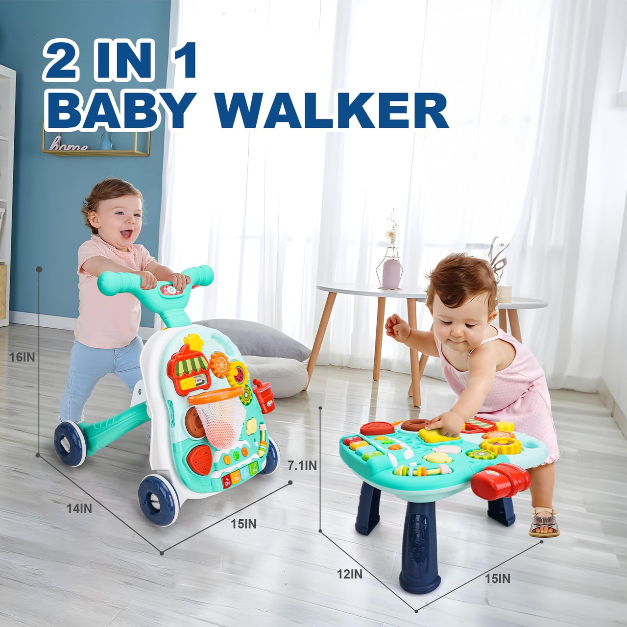 Huanger 2in1 Baby Musical Walker & Activity Table - Green