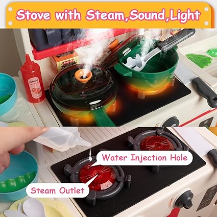 63Pcs Pretend Play Steam Kitchen Set With Light & Sound