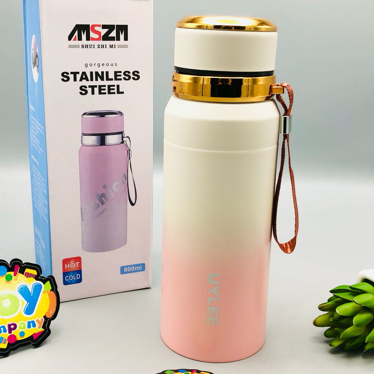 800ml Stainless Steel Unique Water Bottle - Pink