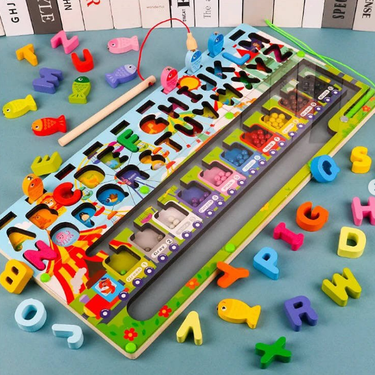 Wooden Multi-functional Alphabet & Fishing Game Board