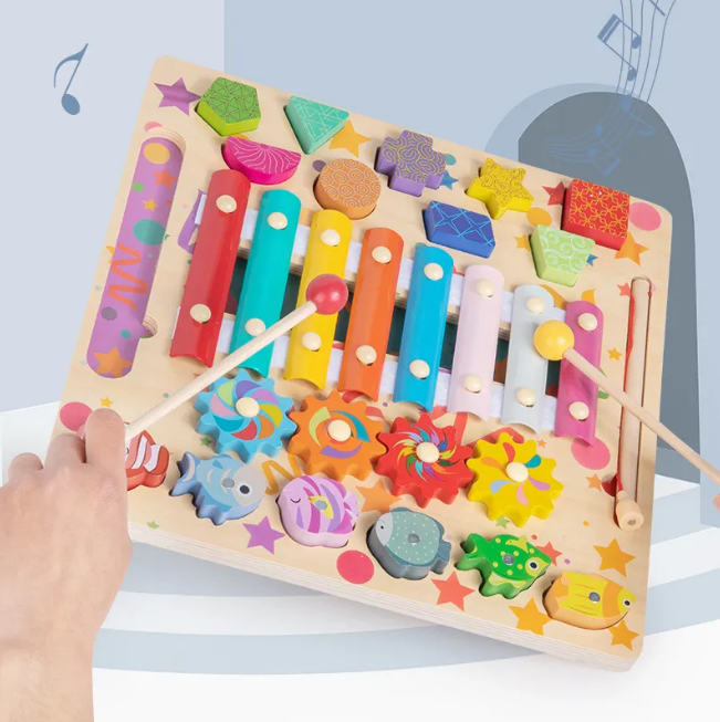 4in1 Wooden Montessori Funny Fishing & Xylophone Game Board