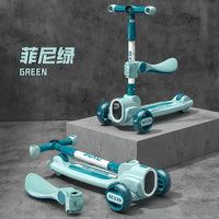 Thumbnail for 3in1 Kids Foldable Scooter With Light & Music - Green