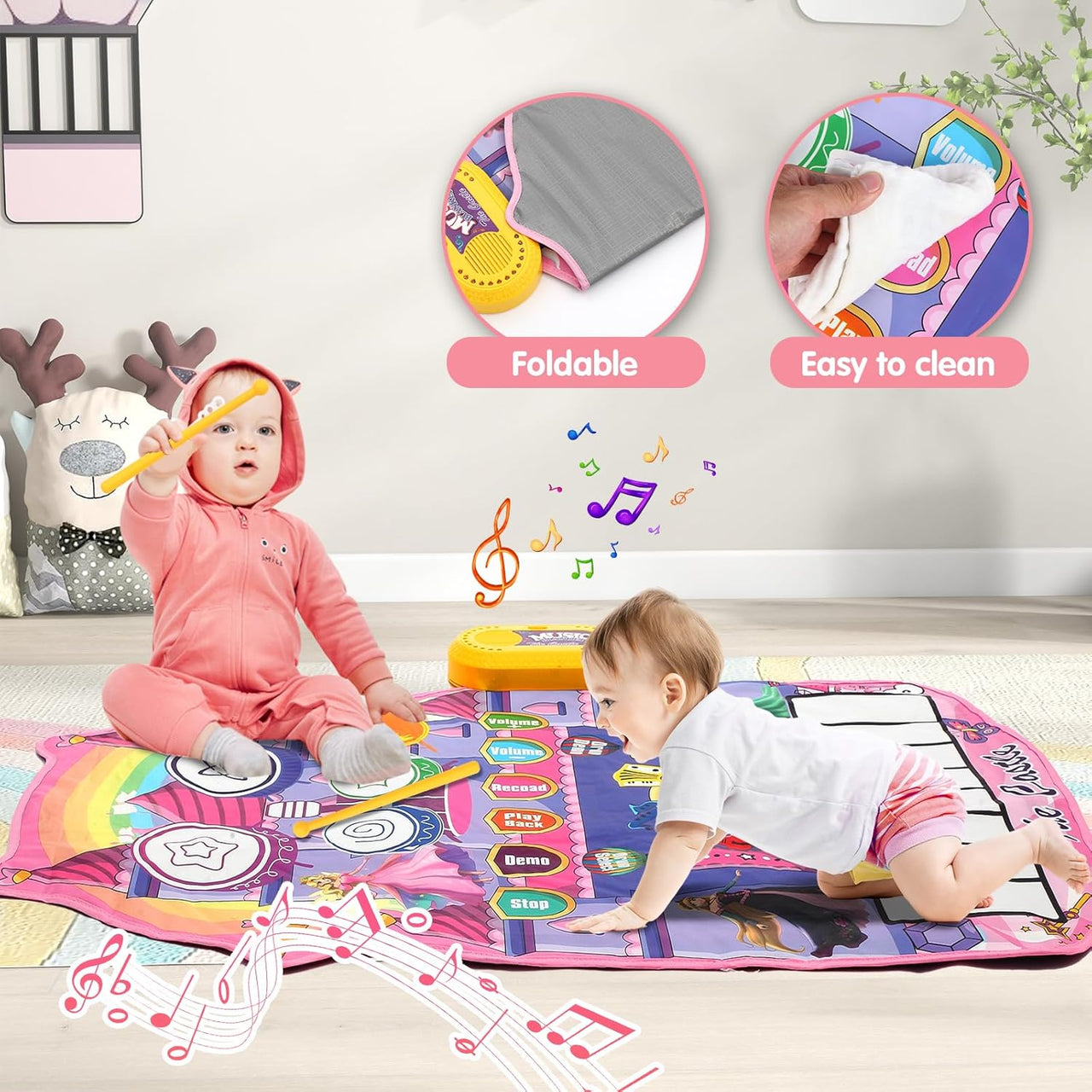 2in1 Princess Electronic Musical Drum & Piano Play Mat