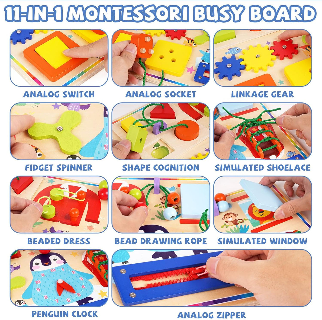 11in1 Wooden Multi-functional Busy Board