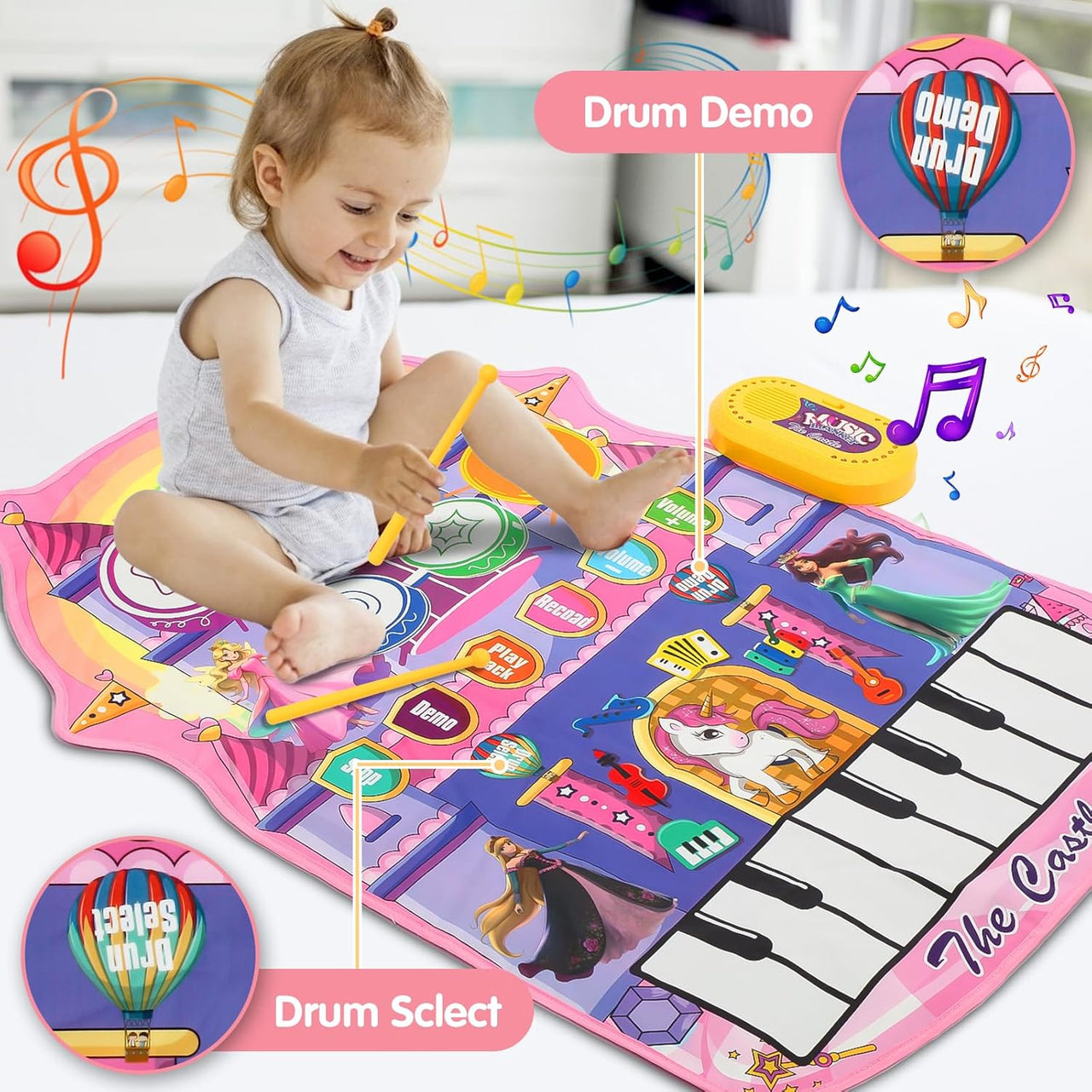 2in1 Princess Electronic Musical Drum & Piano Play Mat