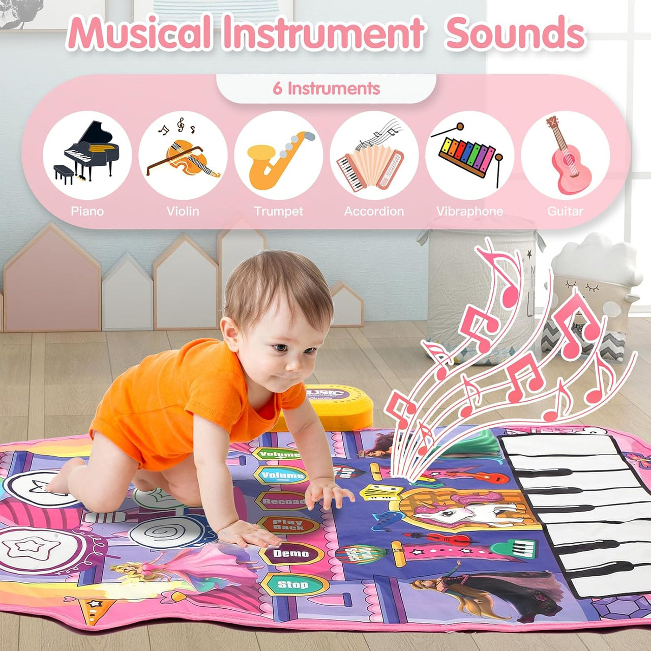 2in1 Princess Electronic Musical Drum & Piano Play Mat